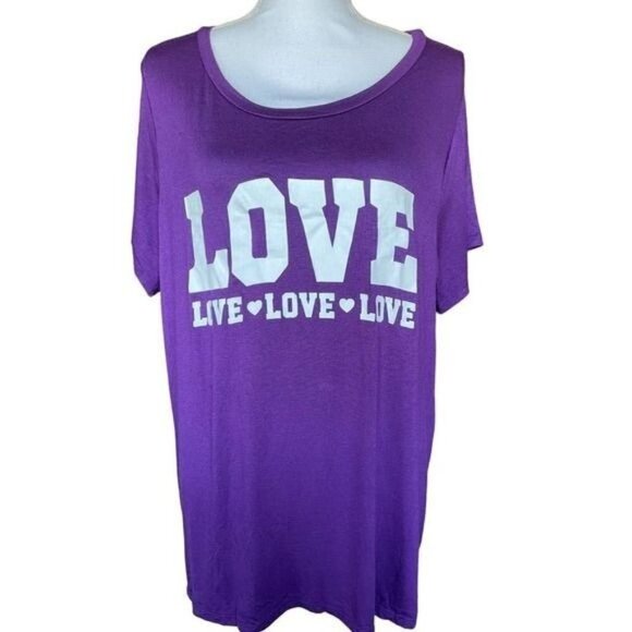 Ragdoll Women's Top Shirt Plus Size 3x Purple Love Graphic Stretchy Short Sleeve - Picture 1 of 9
